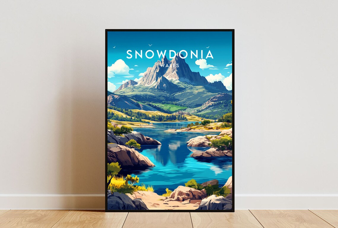 Snowdonia Mountain Lake Rugged Peaks Wales Landscape Travel Poster