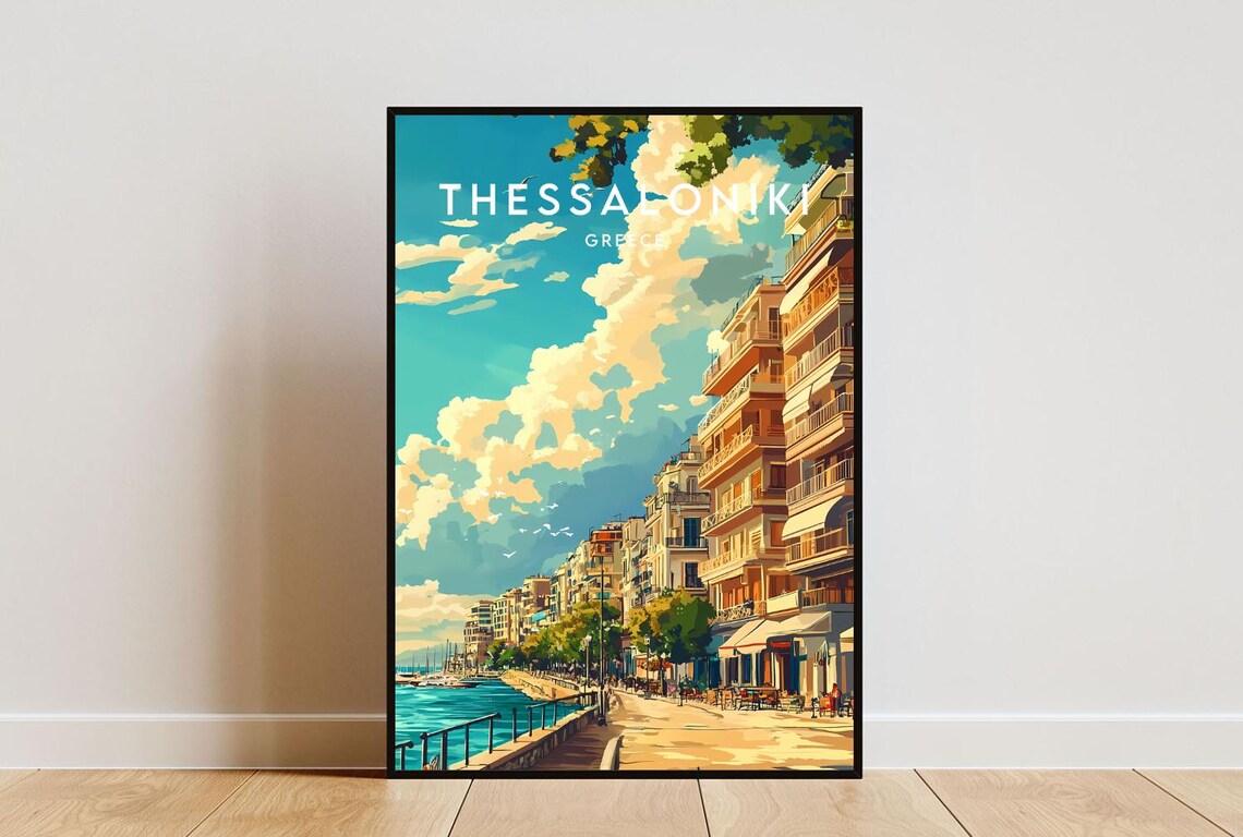 Thessaloniki Greece Waterfront Promenade Sea View Travel Poster