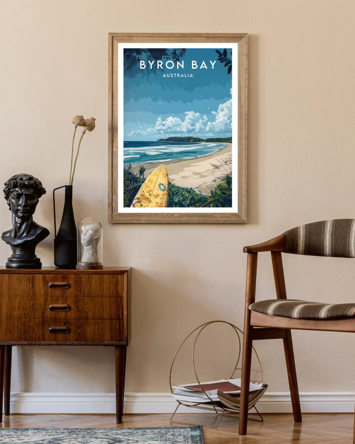Byron Bay Australia Surf Beach Yellow Surfboard Vintage Travel Poster - Image 2