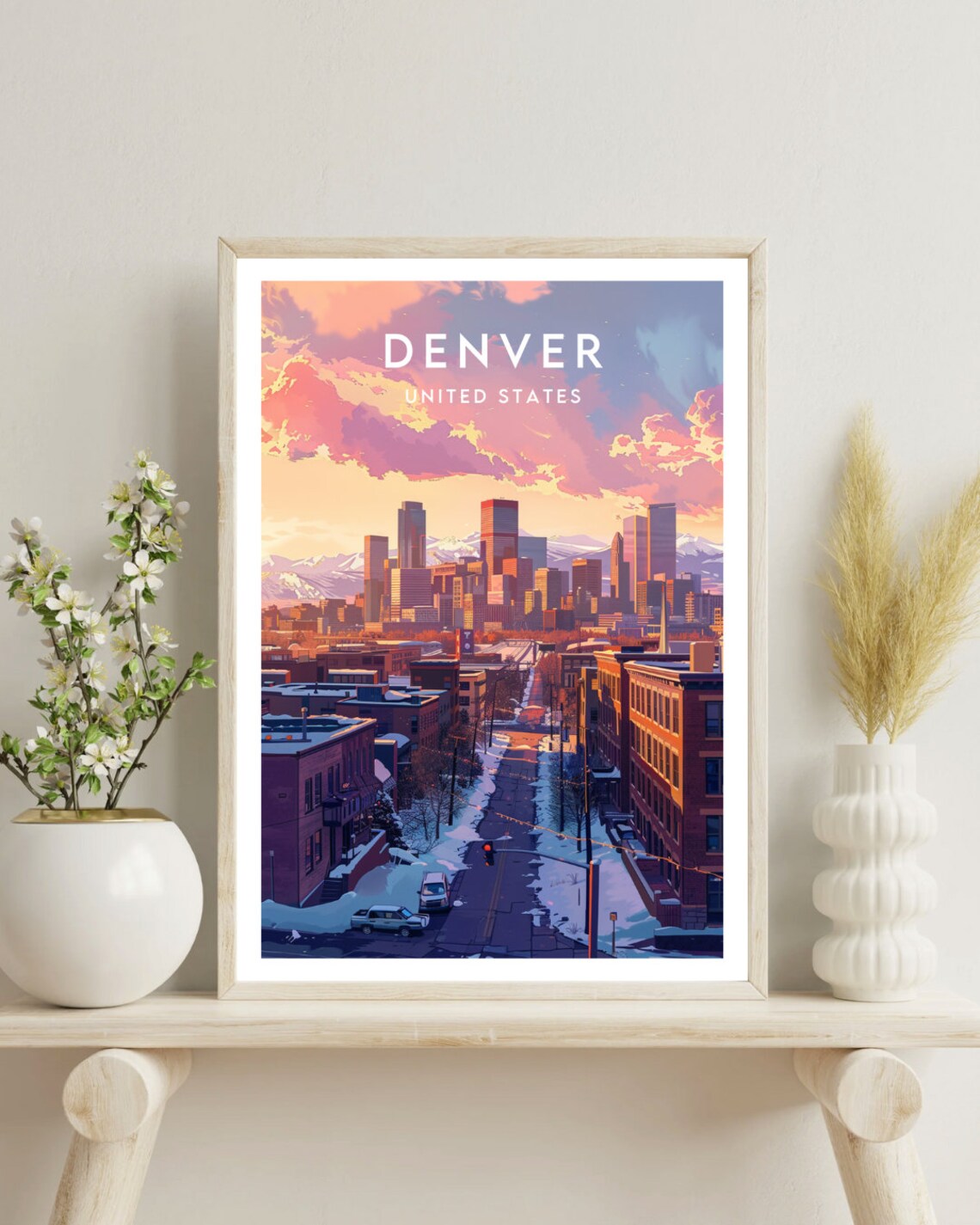 Denver United States Snowy Winter City Skyline Vintage Travel Poster - Image 4