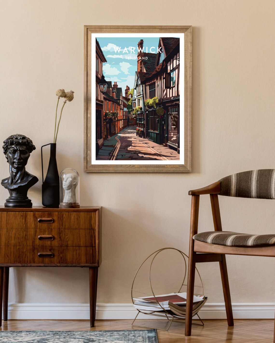 Warwick England Tudor Half Timbered Old Street Travel Poster - Image 2