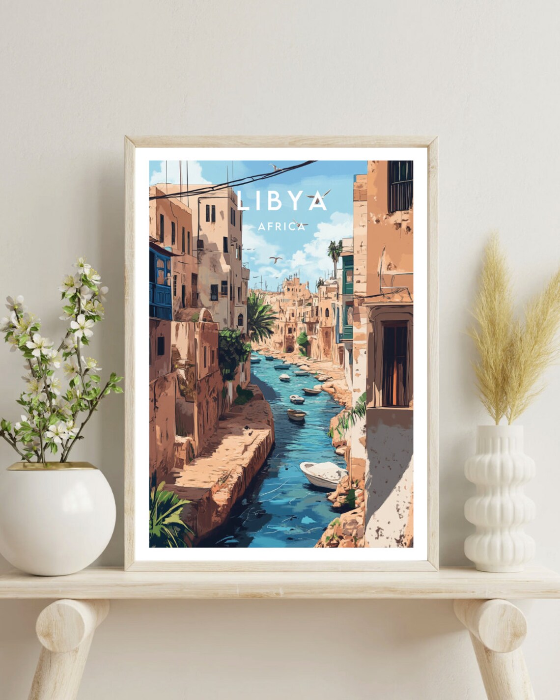 Libya Waterfront Old Town Boats Canal Street Africa Travel Poster - Image 4
