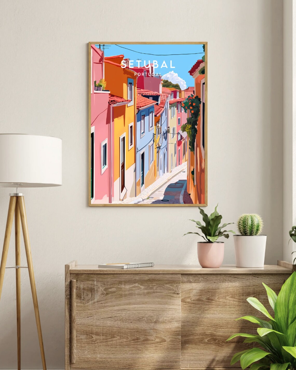 Setubal Portugal Colorful Street Houses and City Travel Poster - Image 3