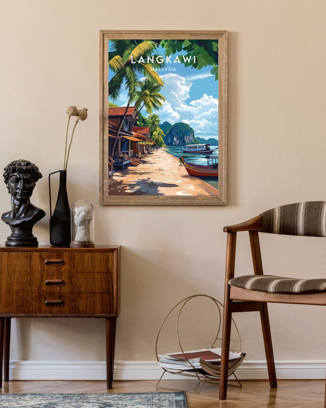 Langkawi Malaysia Tropical Beach Palms and Boats Travel Poster - Image 2