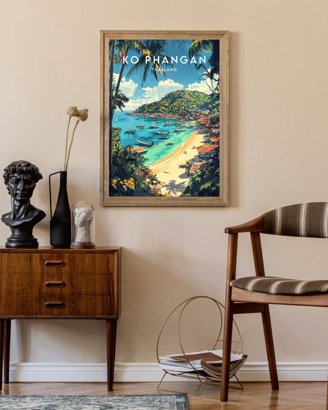 Ko Phangan Thailand Beach Fishing Village Boats Vintage Travel Poster - Image 2