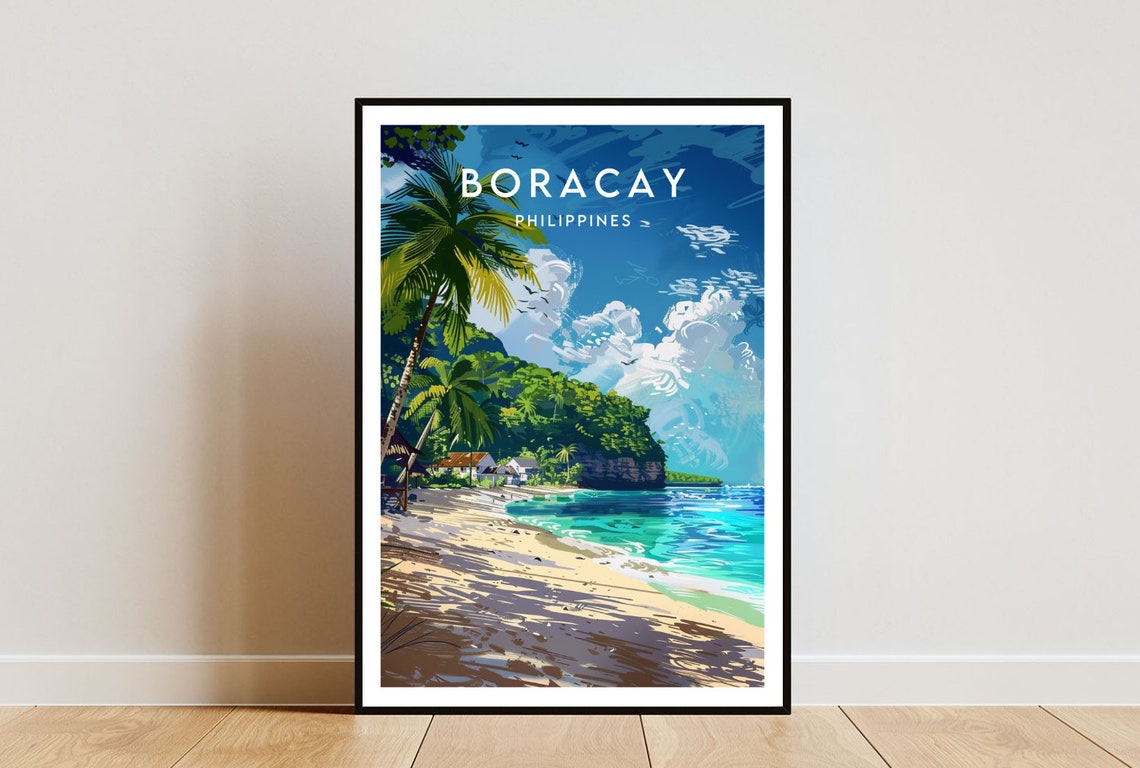 Boracay Philippines White Sand Beach Palms Island Travel Poster