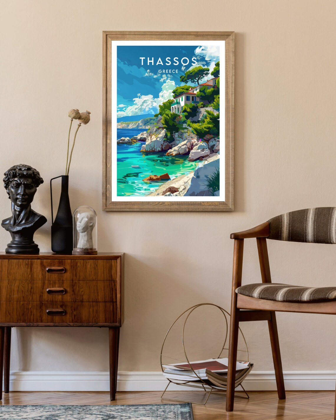 Thassos Greece Rocky Cove Turquoise Water Hillside Travel Poster - Image 2