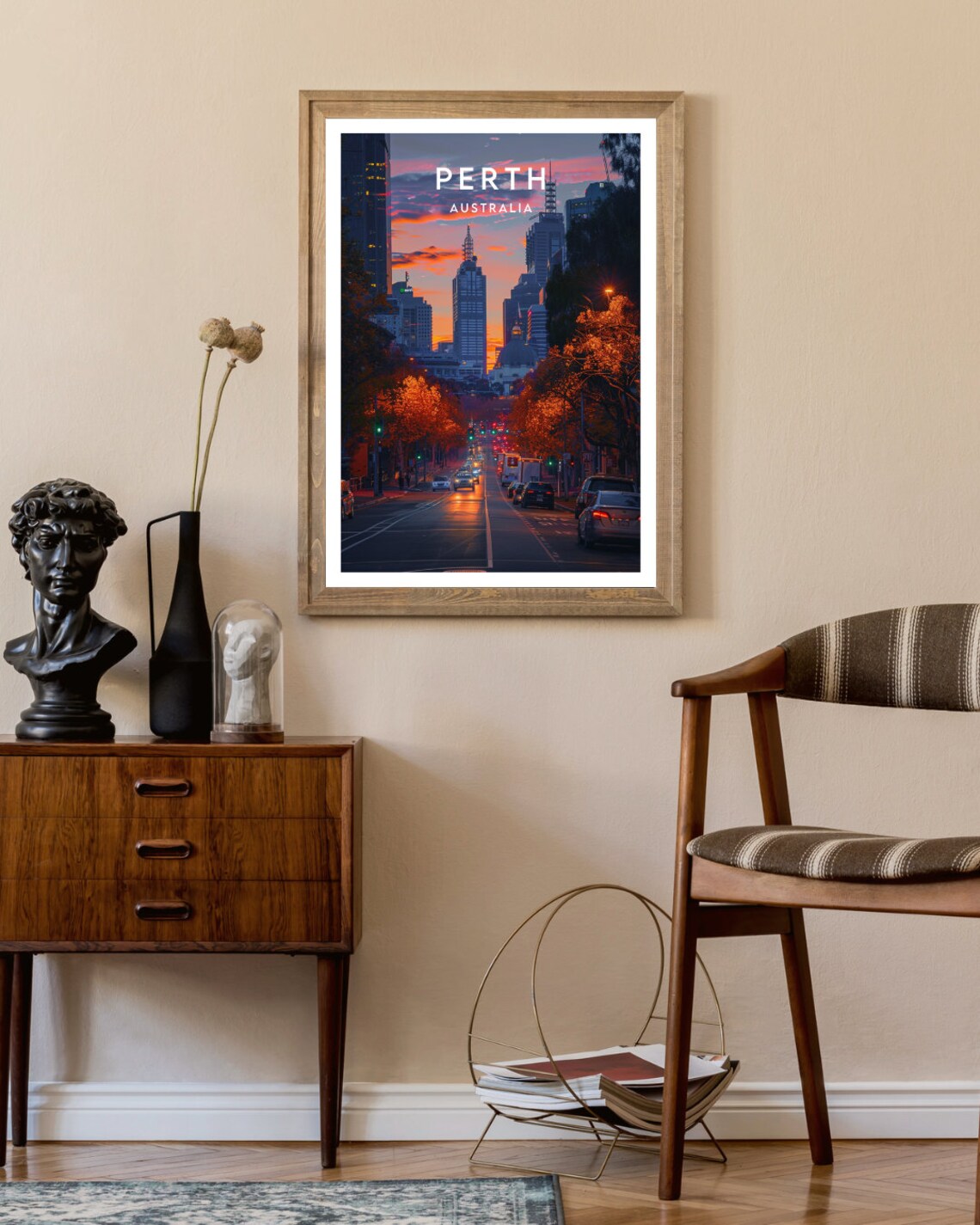 Perth Australia City Street Glowing Sunset Skyline Travel Poster - Image 2