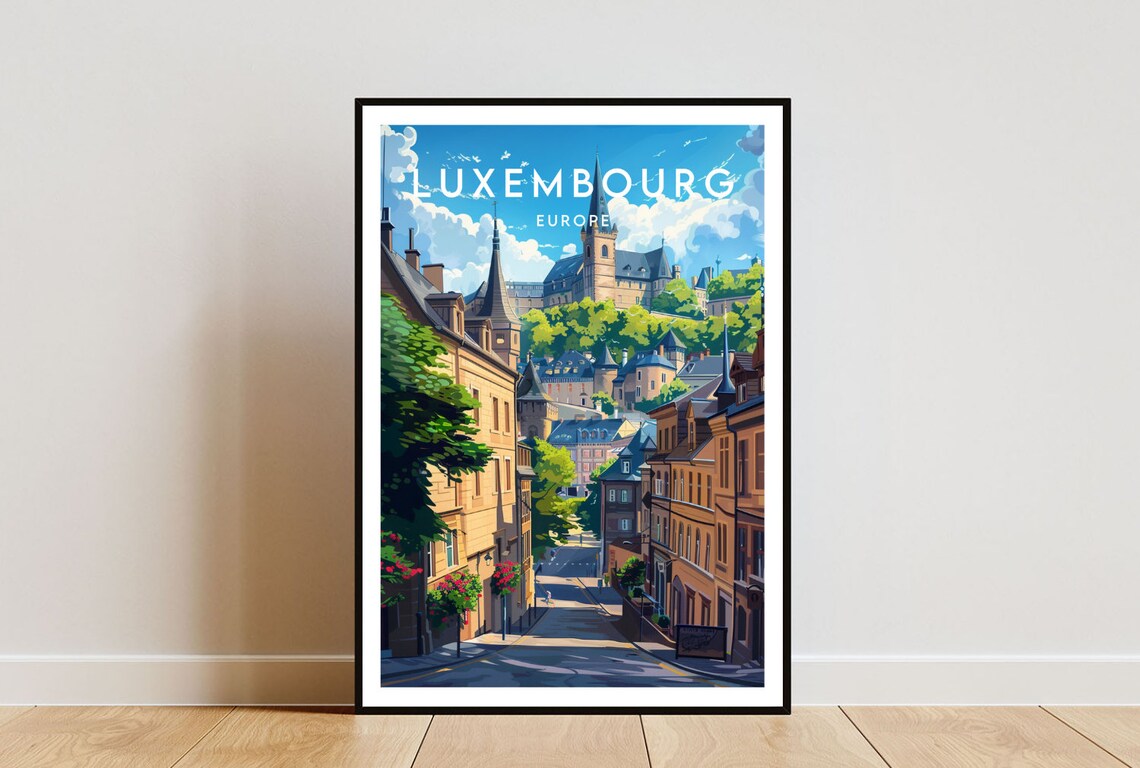 Luxembourg Europe Historic Old Town Street Church Towers Poster