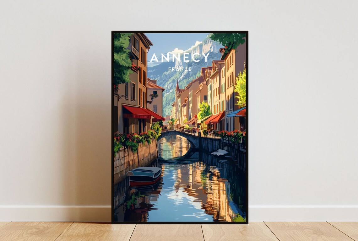 Annecy France Canal Bridge Mountain View Flowered Town Poster