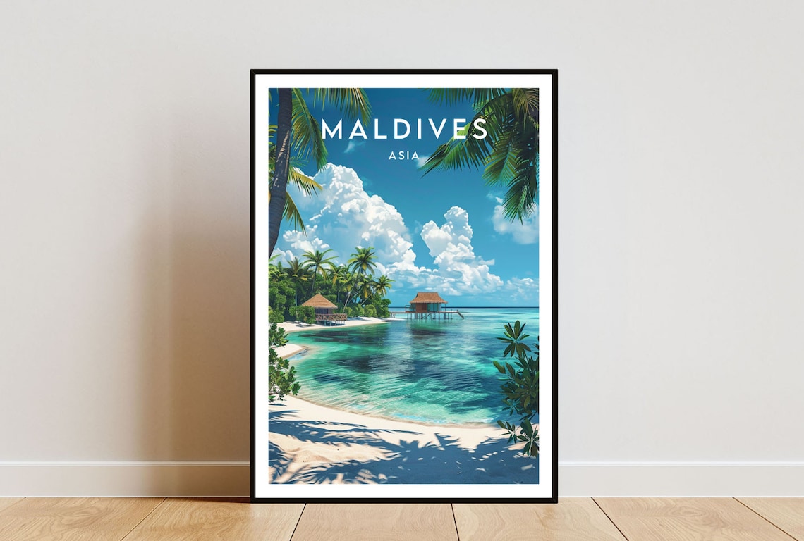 Maldives Travel Poster, Asia Islands Wall Art