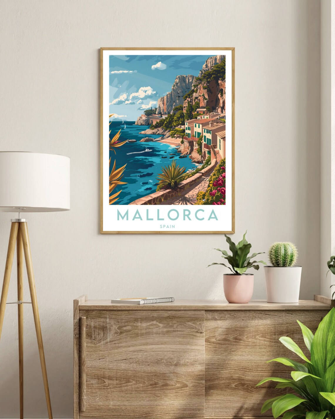 Mallorca Spain Cliffside Village and Blue Bay Travel Art Poster - Image 3