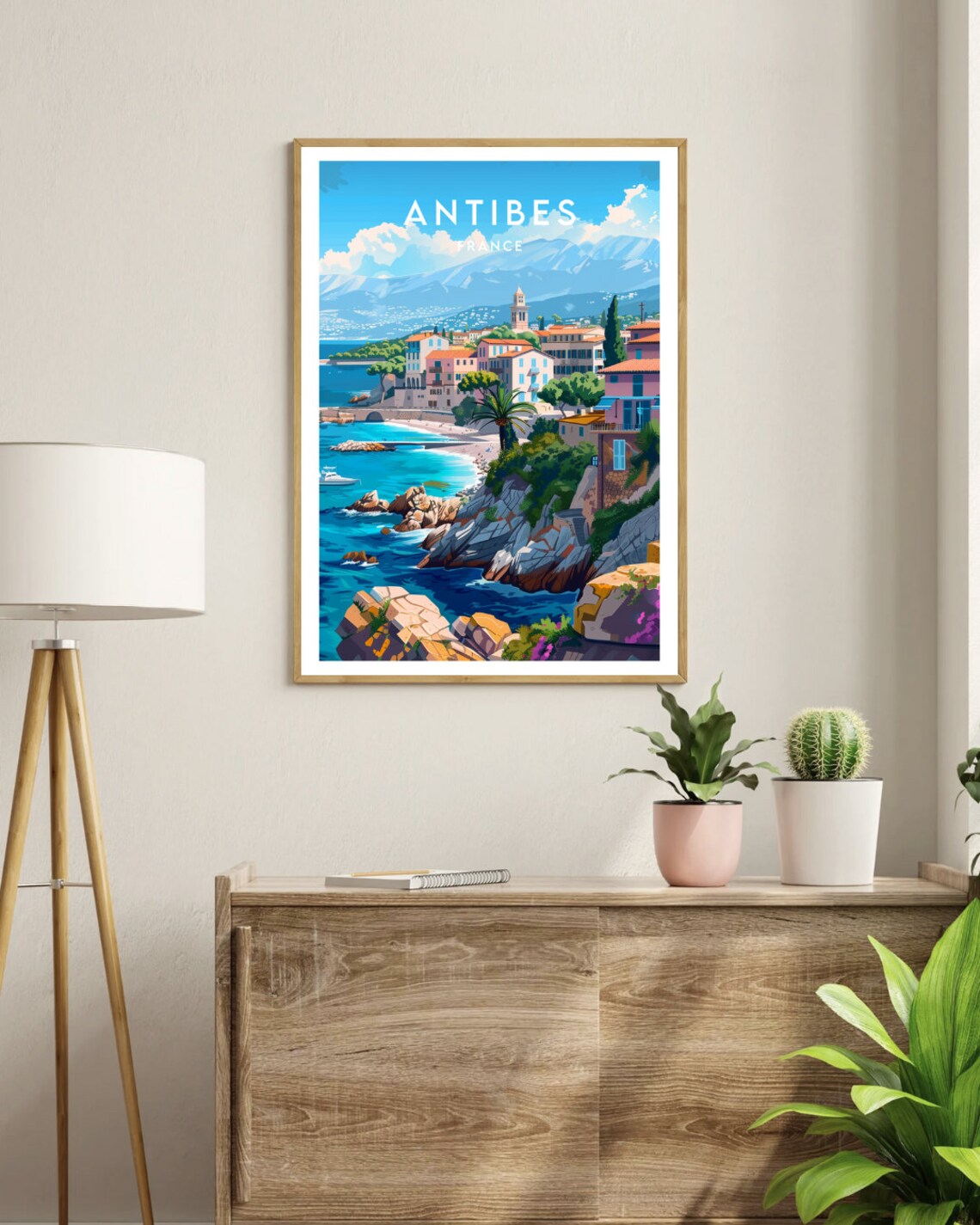 Antibes France Mediterranean Coastal Cliffside Town Vintage Poster - Image 3