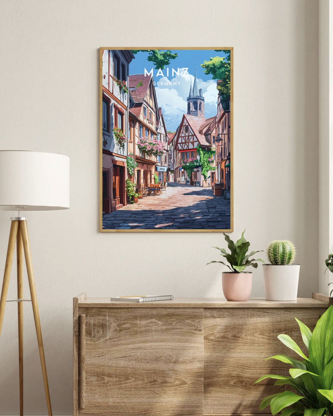 Mainz Germany Half Timbered Street Flower Balconies Travel Poster - Image 3