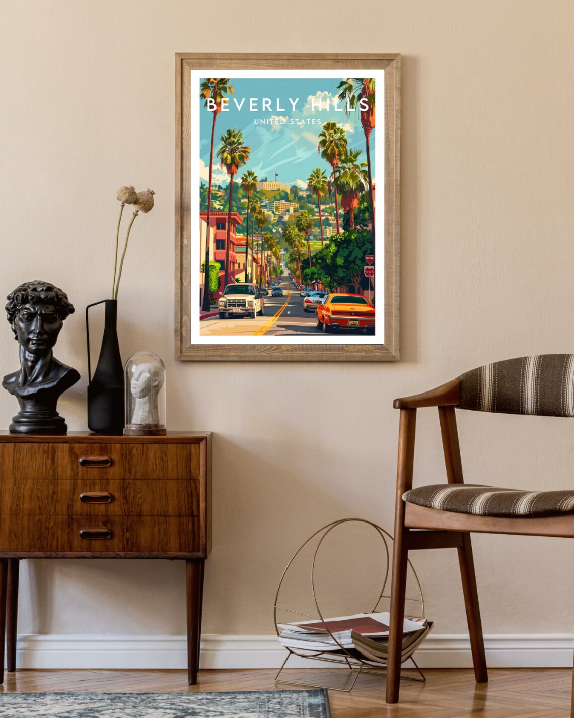 Beverly Hills United States Palm Lined Street Classic Cars Poster - Image 2
