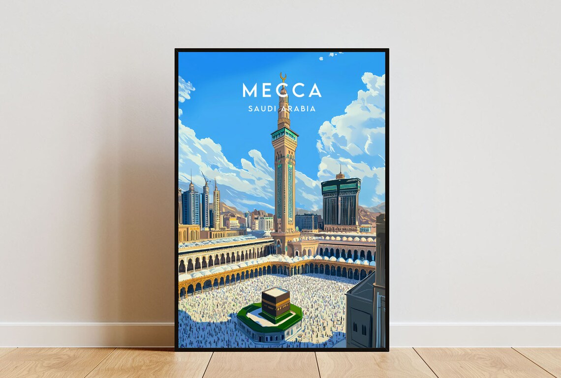 Mecca Saudi Arabia Holy Kaaba Masjid Vintage Travel Art Poster