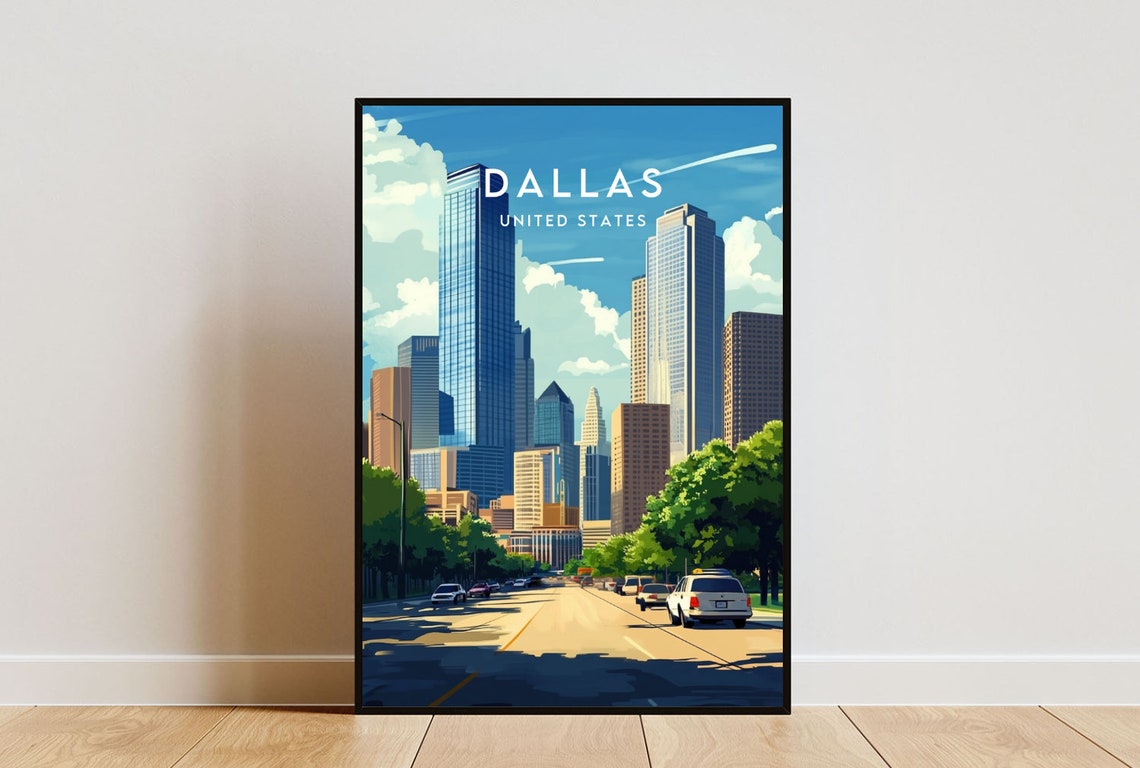 Dallas Travel Print United States Dallas Poster America Poster Travel Wall Art America Print America Dallas Usa Texas Travel