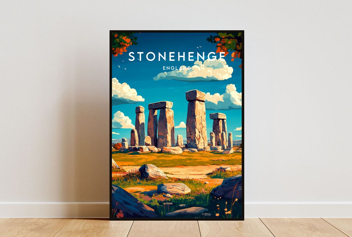 Stonehenge Ancient Monument Stones Sunset Sky England Travel Poster