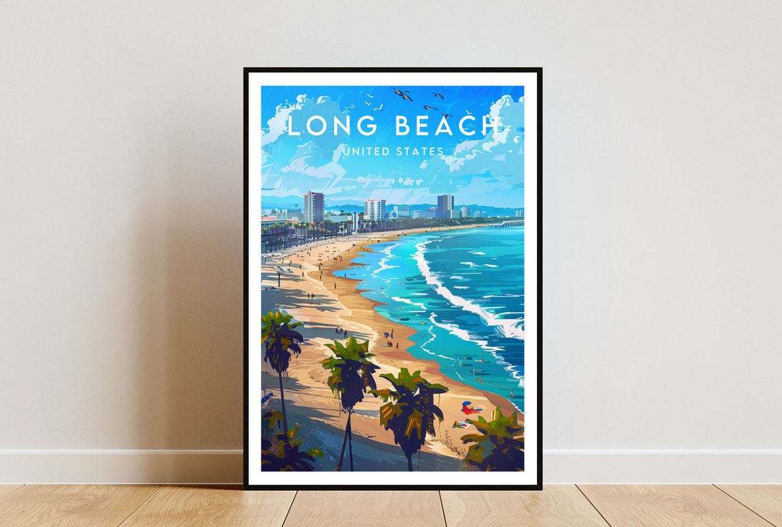 Long Beach Travel Print United States Long Beach Poster America Poster Travel Wall Art America Print Long Beach Usa California