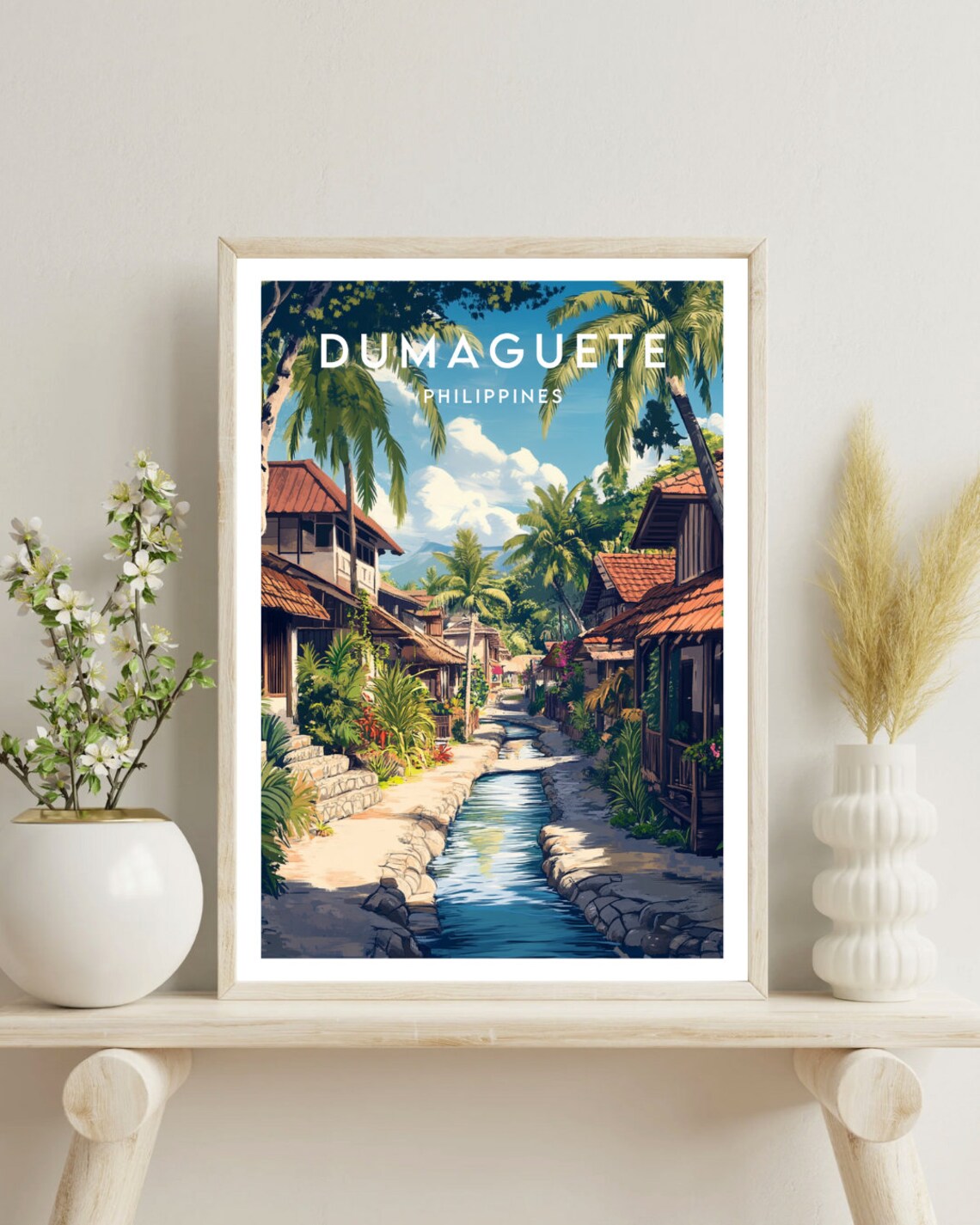 Dumaguete Philippines Canal Street Palms Colonial Town Poster - Image 4