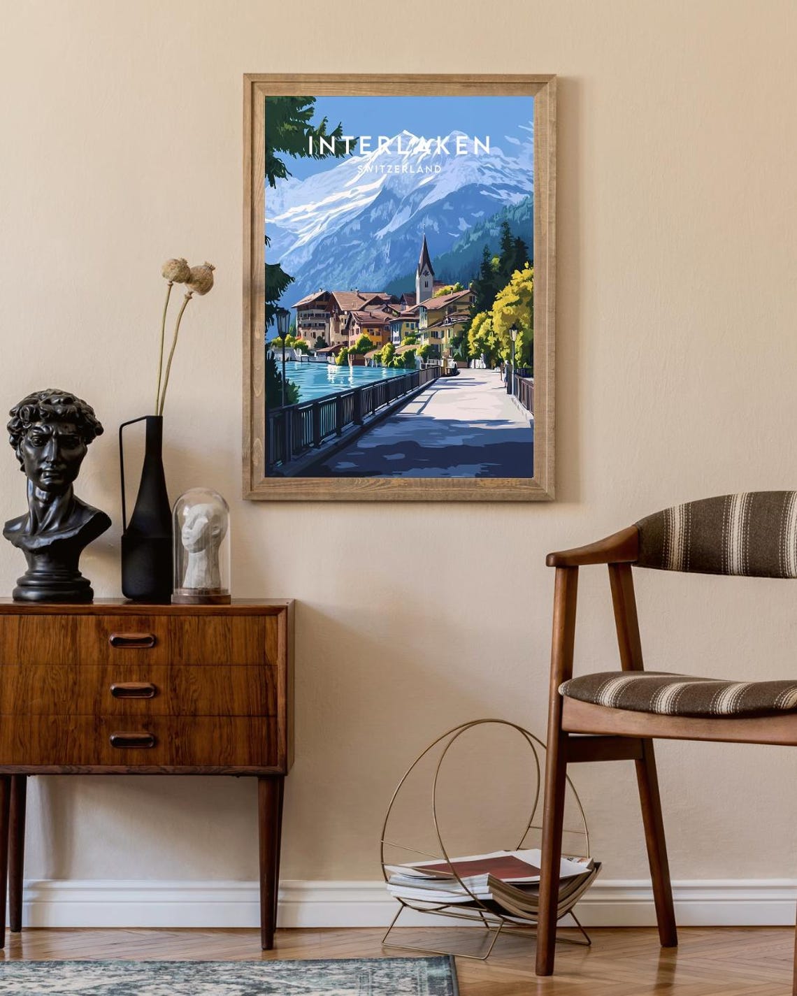 Interlaken Switzerland Alpine Lake Town Mountain Travel Poster - Image 2