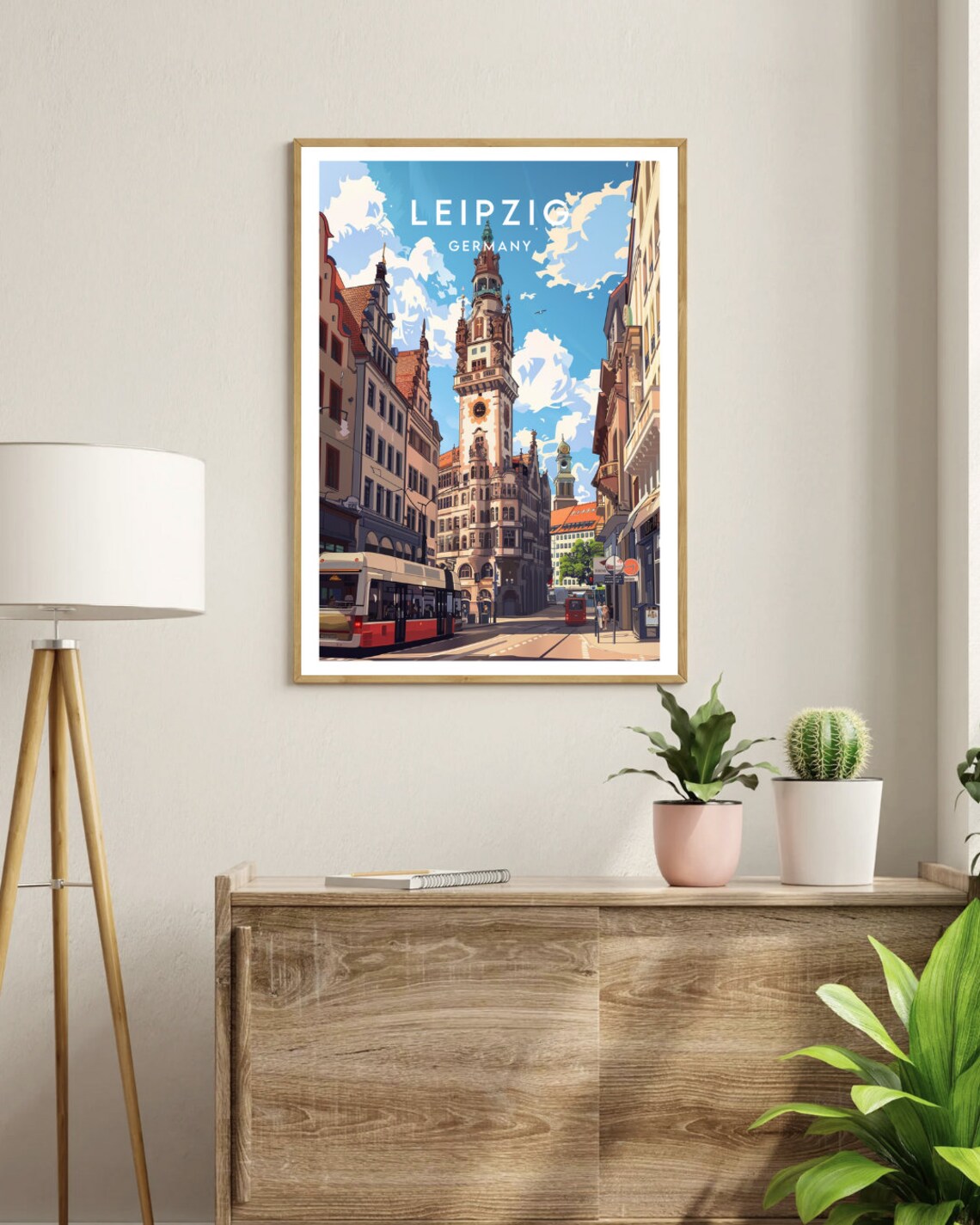 Leipzig Germany Historic Street Tower Tram Cityscape Art Poster - Image 3