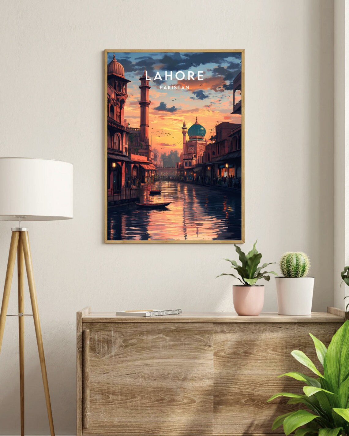 Lahore Pakistan Sunset River Mosque Skyline Travel Art Poster - Image 3