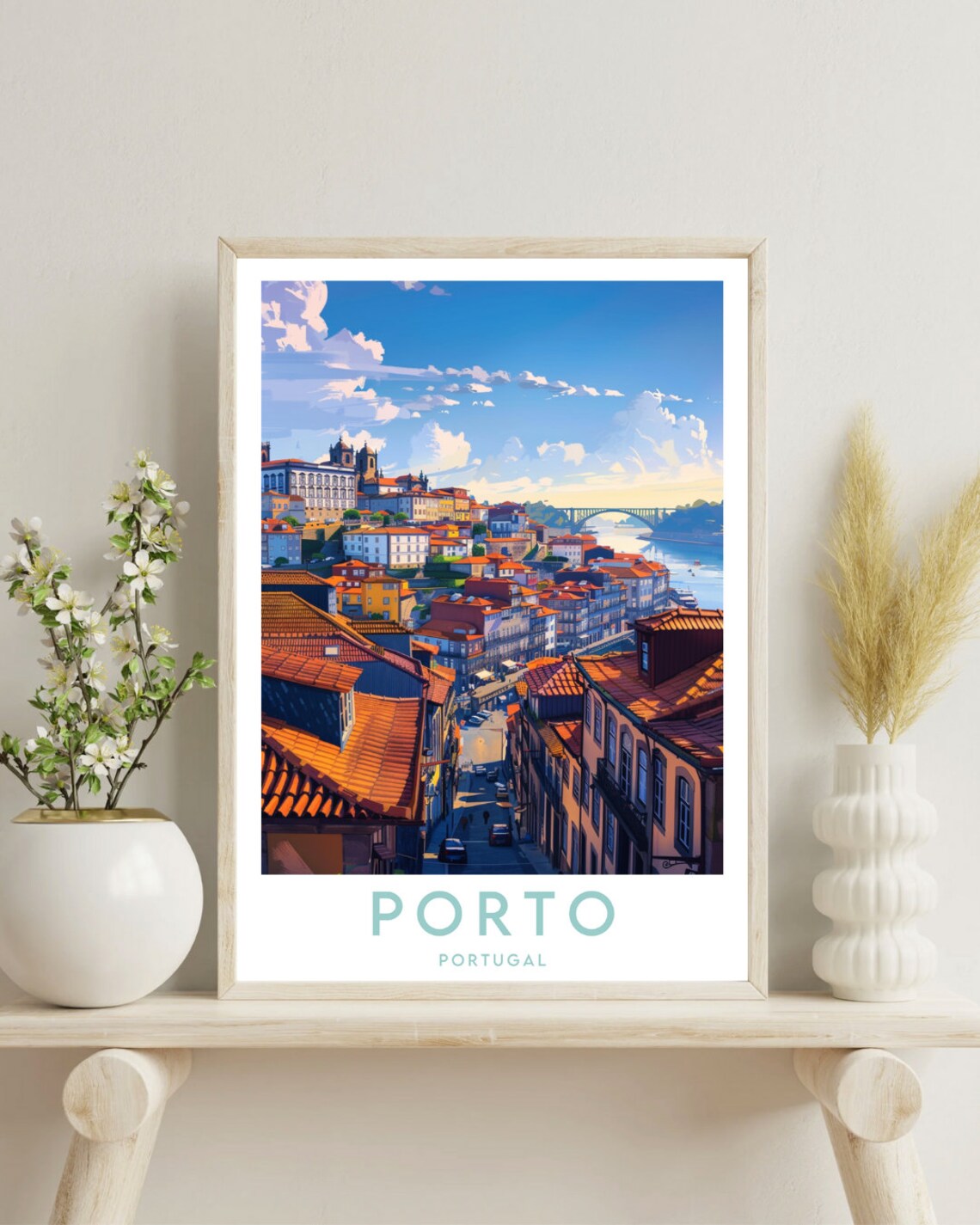 Porto Portugal Rooftops River and Bridge Vintage Travel Art Poster - Image 4