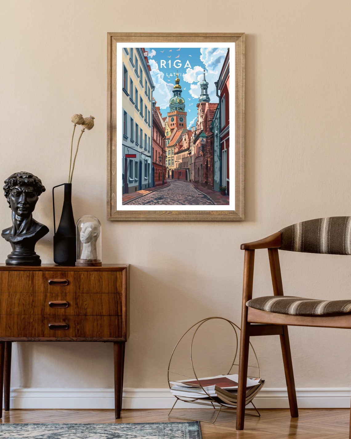 Riga Latvia Old Town Cobblestone Street Spires Vintage Travel Poster - Image 2