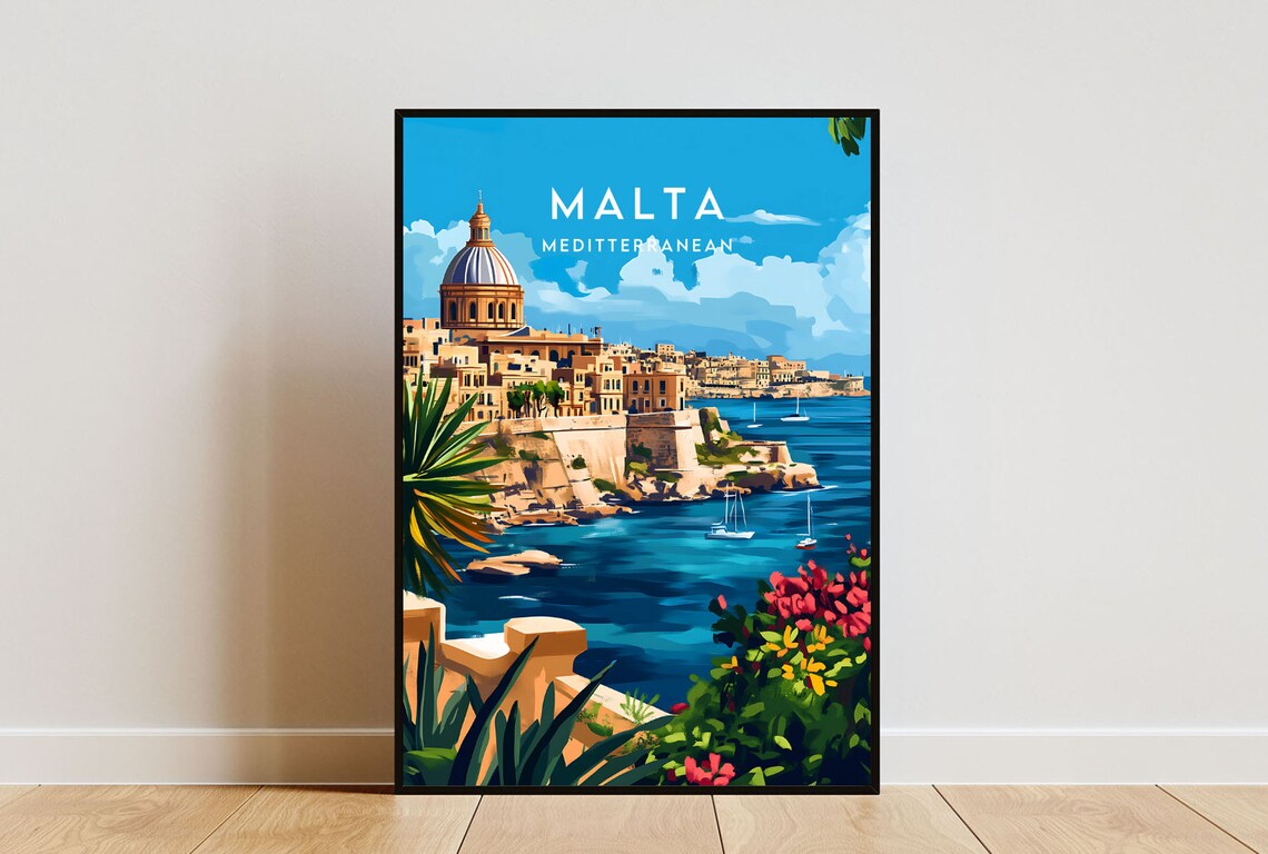 Malta Travel Poster, Valletta Europe Wall Art