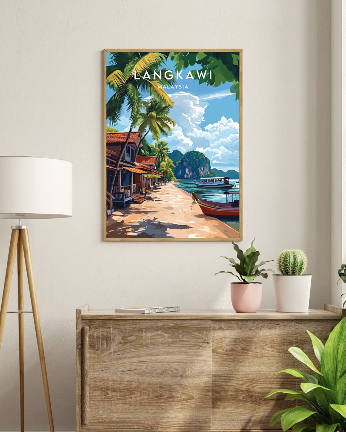 Langkawi Malaysia Tropical Beach Palms and Boats Travel Poster - Image 3