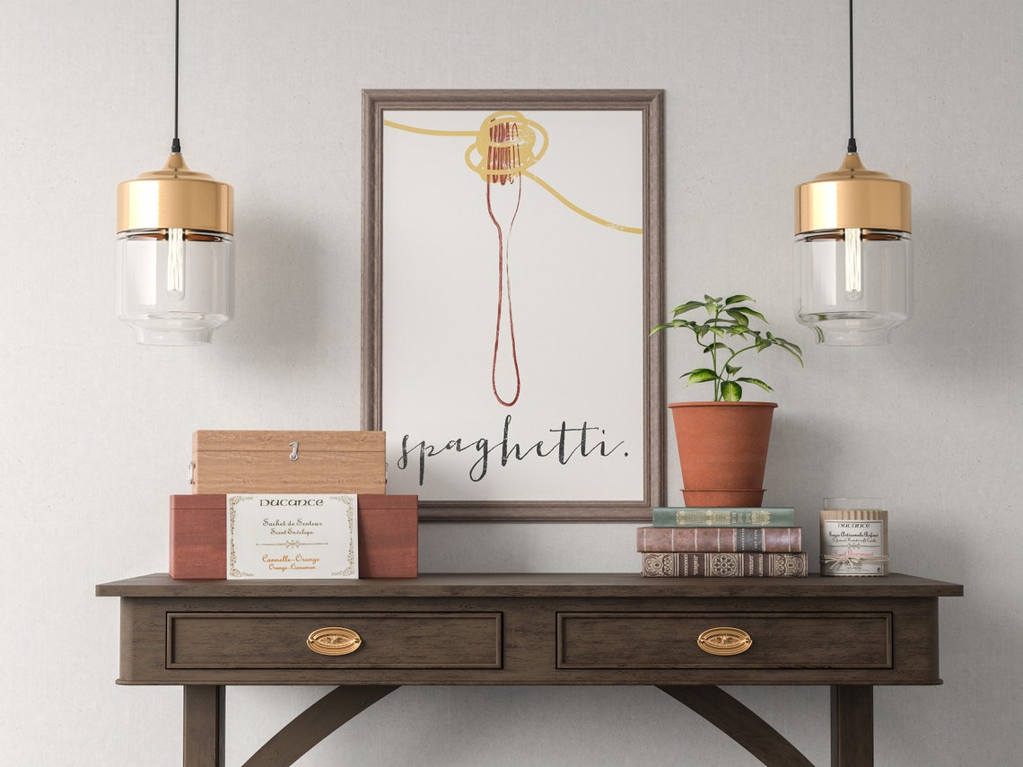 Minimalist Spaghetti Fork Twirl Script Typography Kitchen Art Poster - Image 2