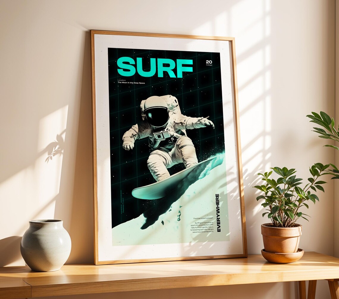 Astronaut Surfing Poster, Space Surf Art - Image 2