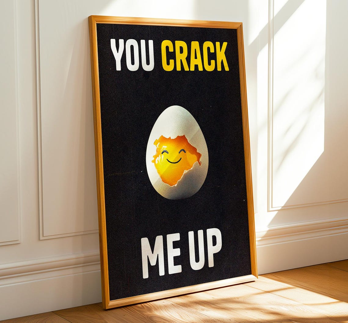 You Crack Me Up Funny Egg Poster Retro Typography Art Cute Kitchen Wall Decor Bold Pun Print Gift For Food Lovers - Image 2