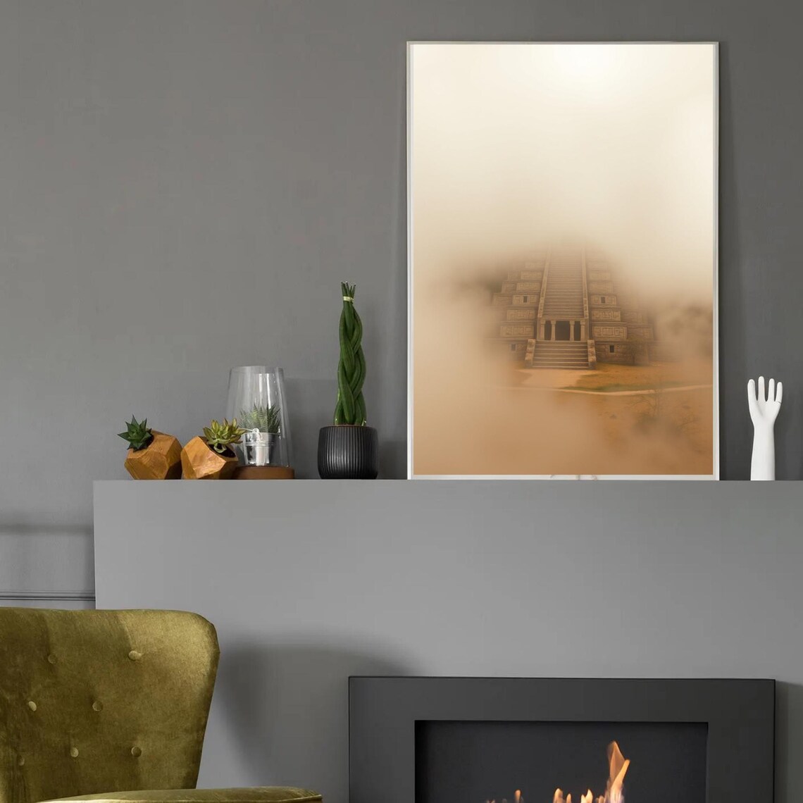 Ancient Stepped Pyramid In Golden Fog Mystical Ruins Minimal Poster - Image 2