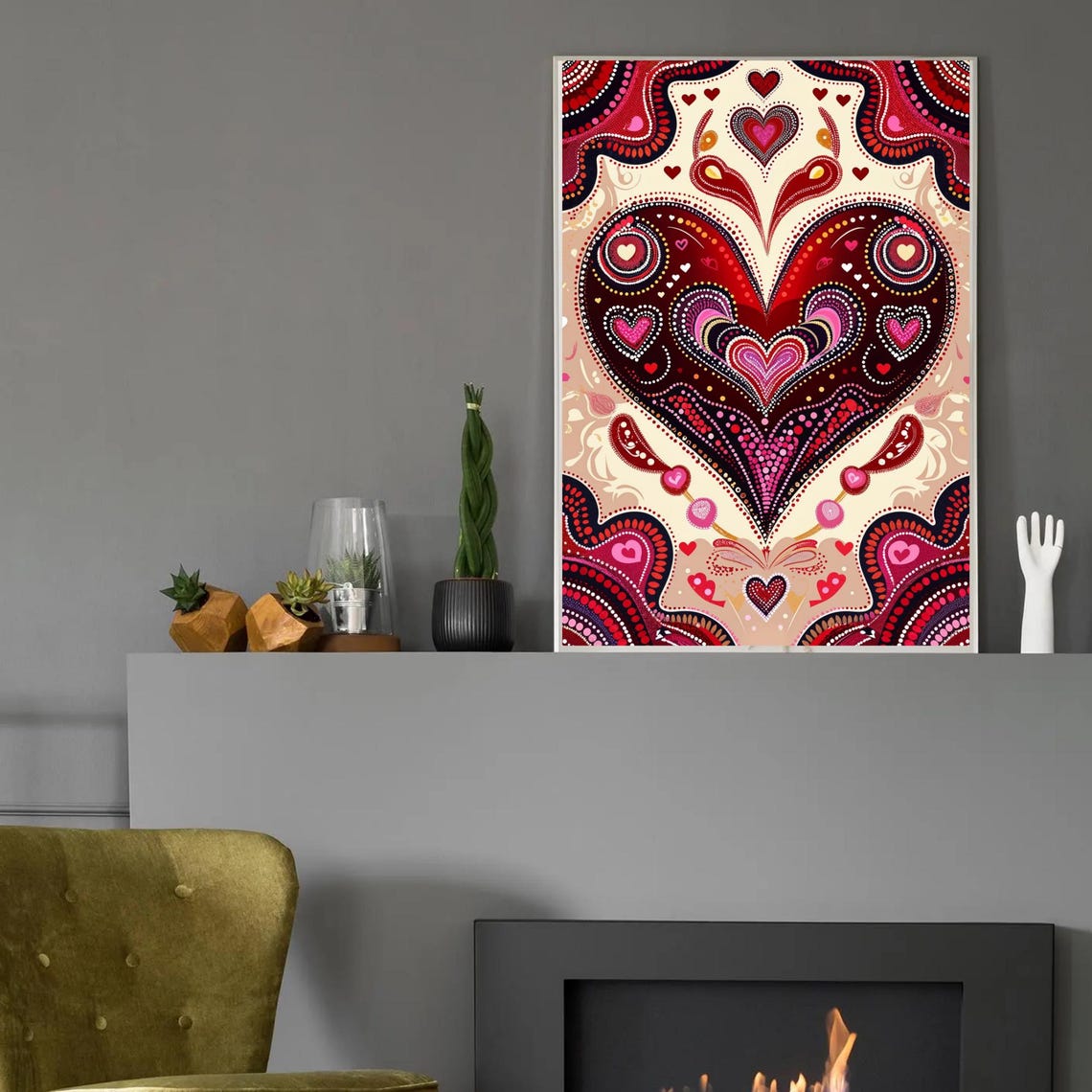 Aboriginal Dot Art Heart In Red And Pink Valentines Love Wall Poster - Image 2