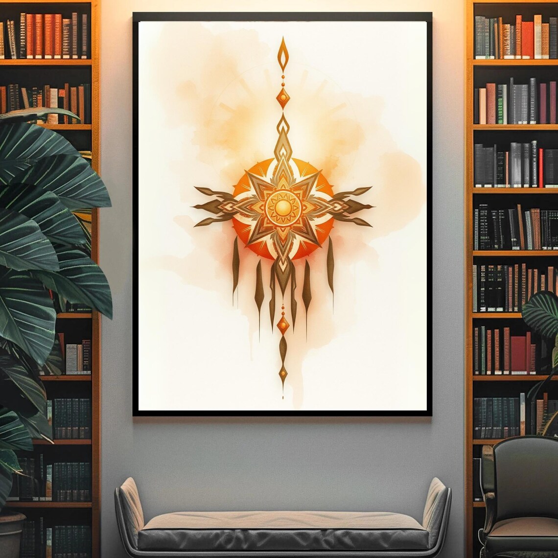 Boho Mandala Sun Star Orange Watercolor Tribal Spiritual Poster - Image 4