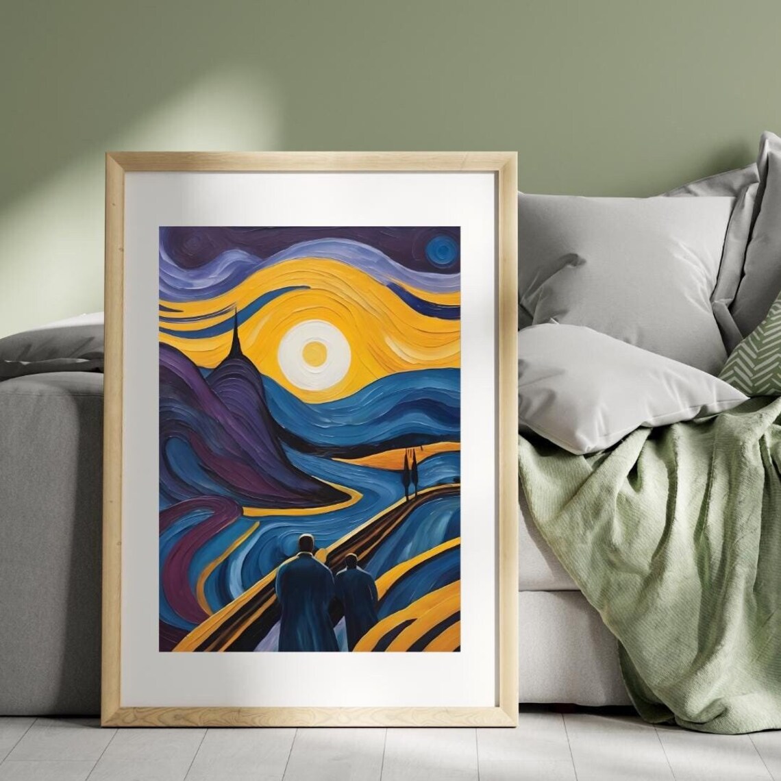 Starry Night Inspired Couple Beneath a Giant Moon Art Poster - Image 3
