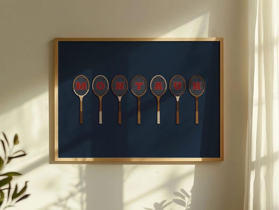 Vintage Montauk Racquet Print Tennis Wall Art New York Retro