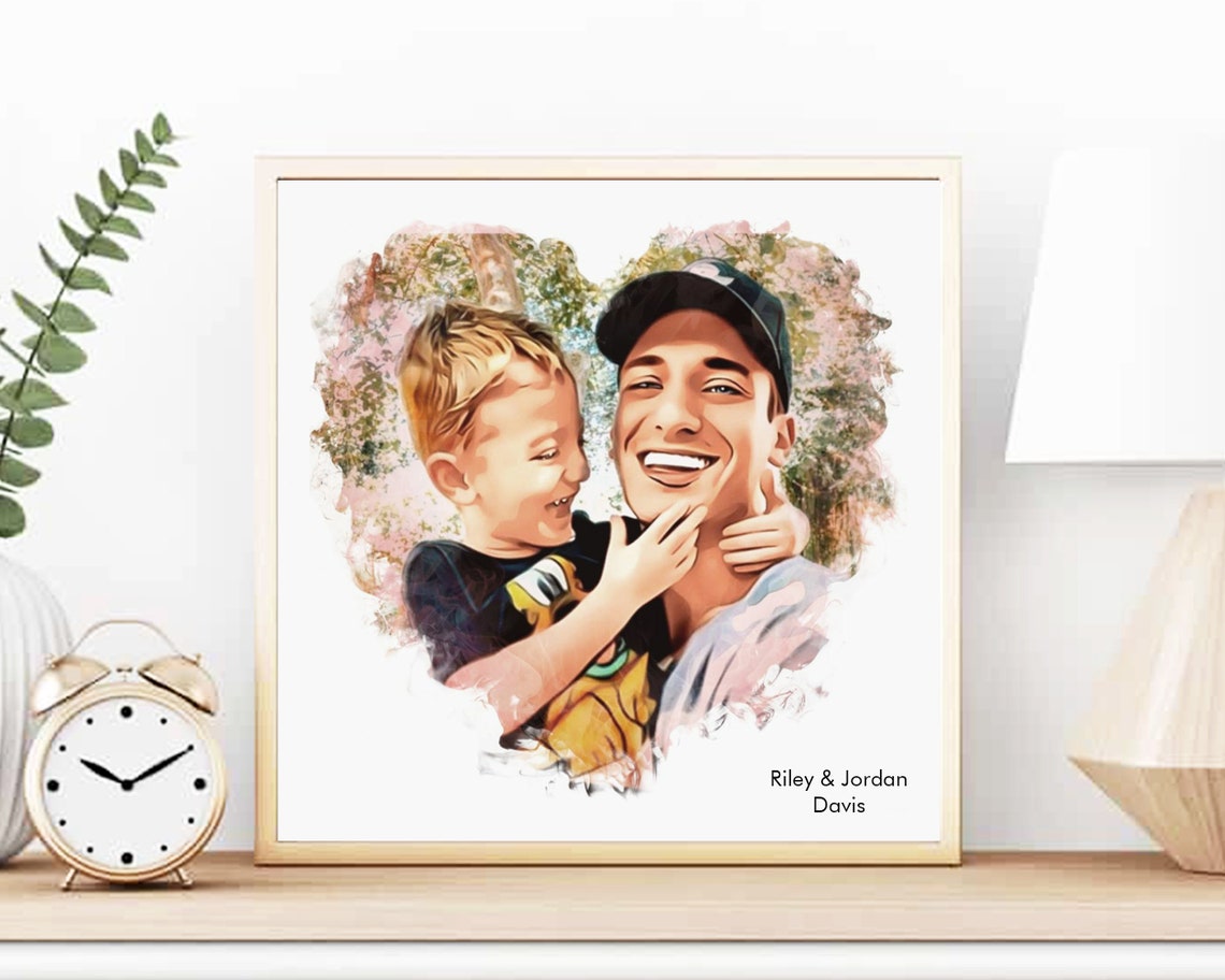 Bella and Daddy with Baby in Watercolor Heart Family Portrait Poster - Image 6