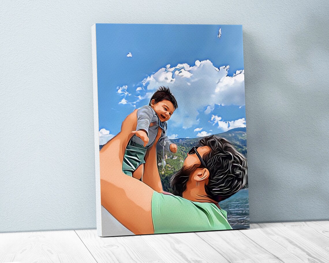 Happy Father and Son Selfie Moment Cartoon Pop Art Portrait Poster - Image 4