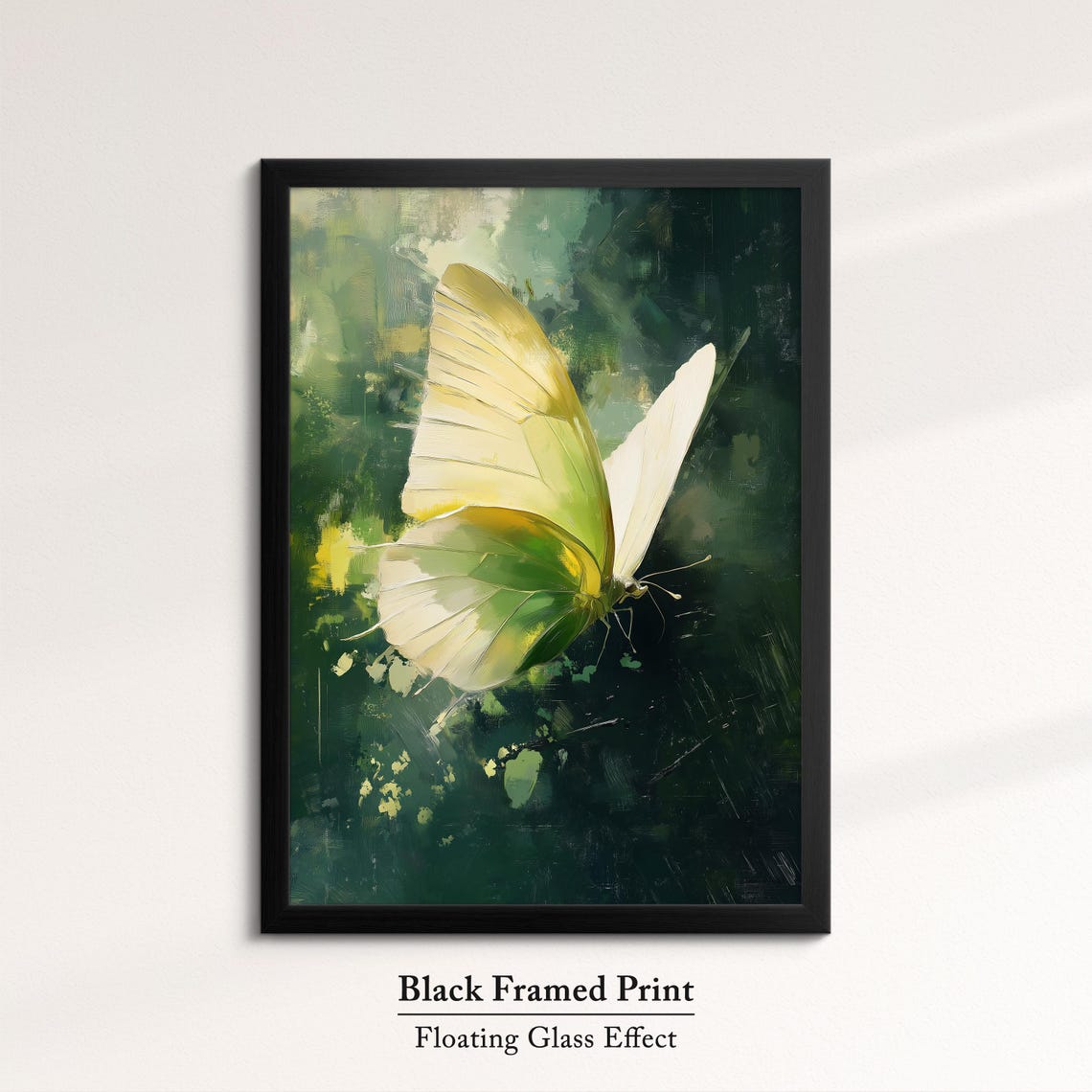 White Green Butterfly Dark Forest Background Moody Nature Poster - Image 8