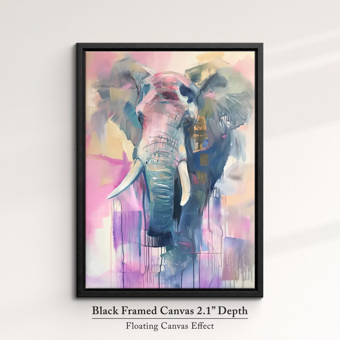 Elephant Front View Soft Pink Lavender Pastel Abstract Wall Art - Image 2