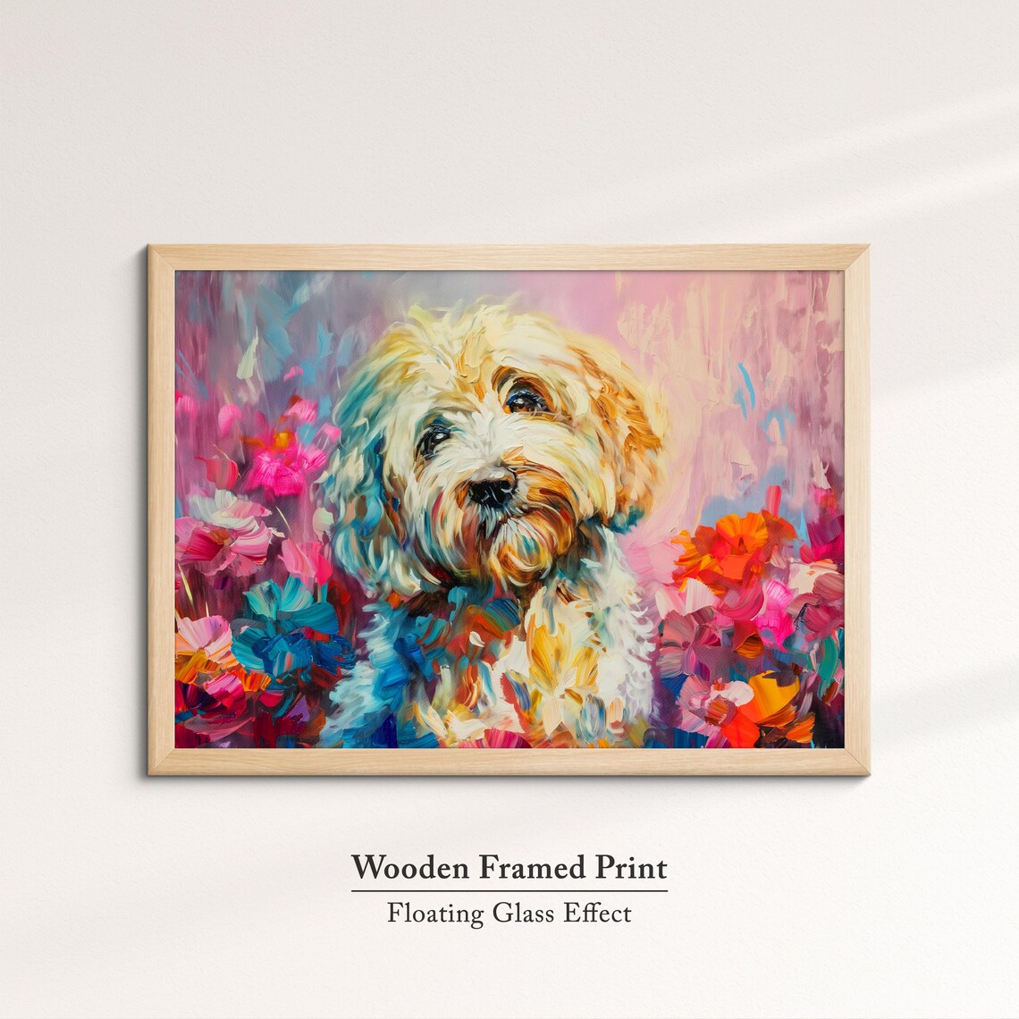 Fluffy White Cockapoo Dog Flowers Colorful Oil Painting Wall Art - Image 6