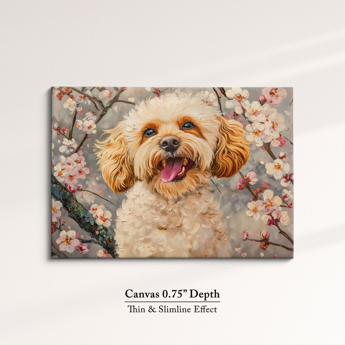 Smiling Golden Doodle In Pink Spring Blossoms Fluffy Dog Wall Poster - Image 4