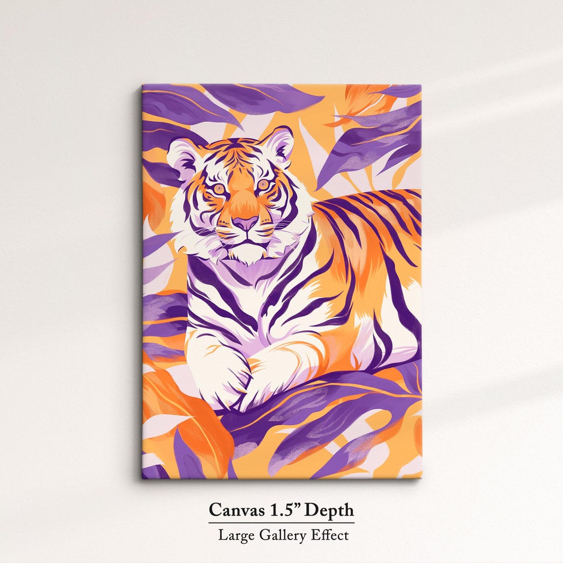 Tiger Lying Among Purple Orange Leaves Tropical Wildlife Wall Art - Image 3