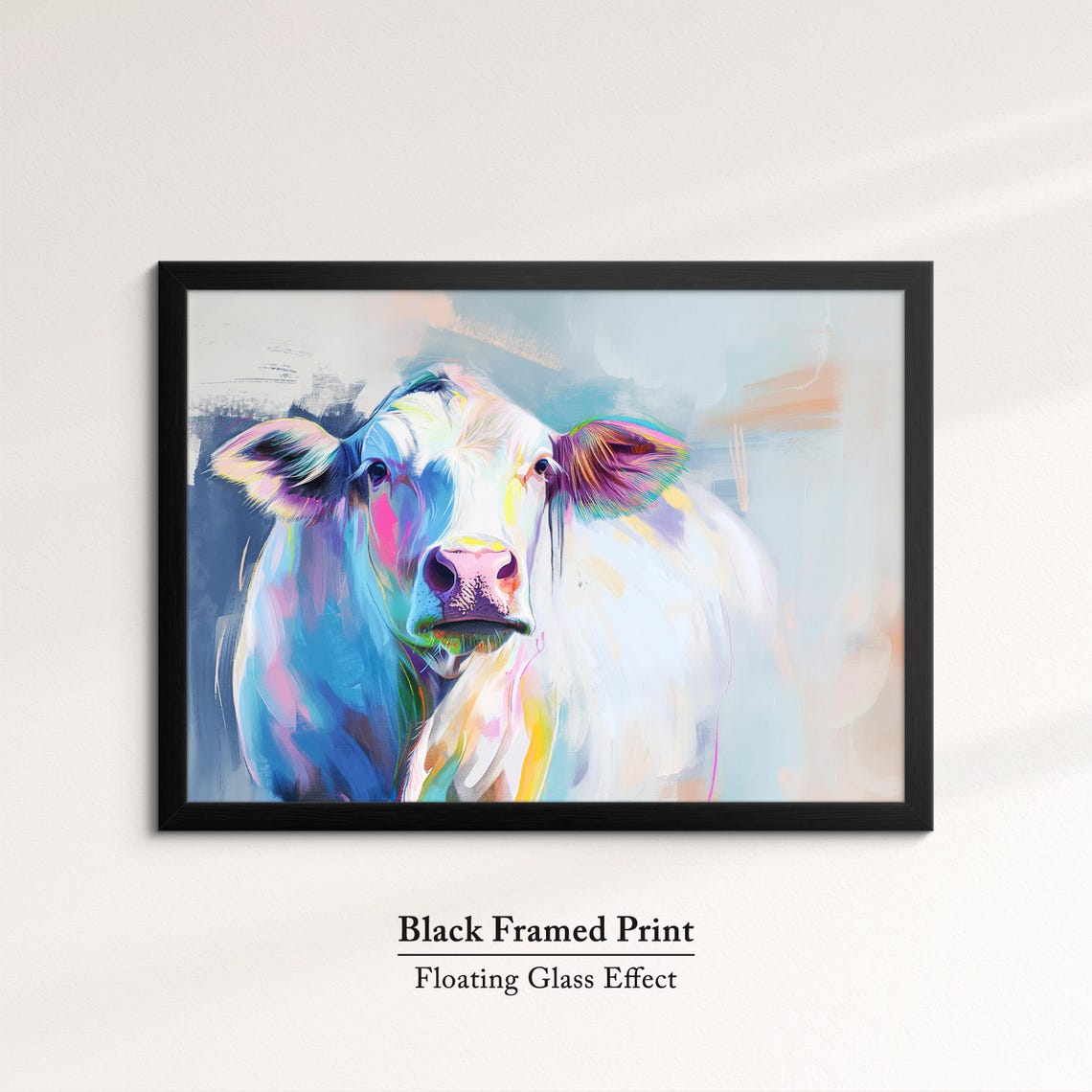 White Cow Portrait Colorful Pastel Abstract Farm Animal Wall Poster - Image 8