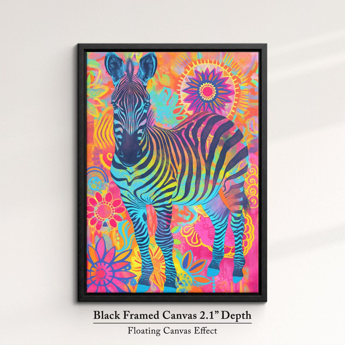 Zebra Rainbow Psychedelic Standing Full Body Floral Portrait Poster - Image 2