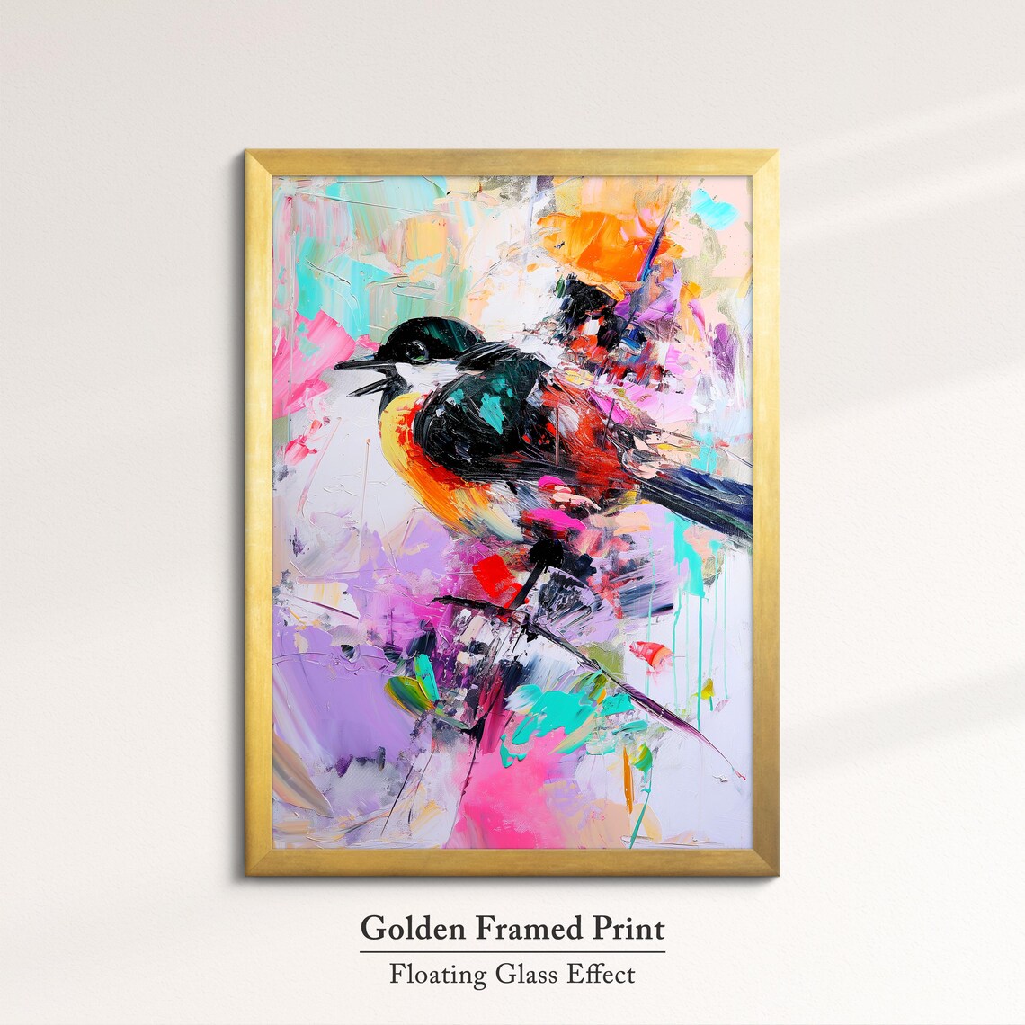 Songbird Perched Vivid Pink Purple Teal Abstract Painting Wall Art - Image 5