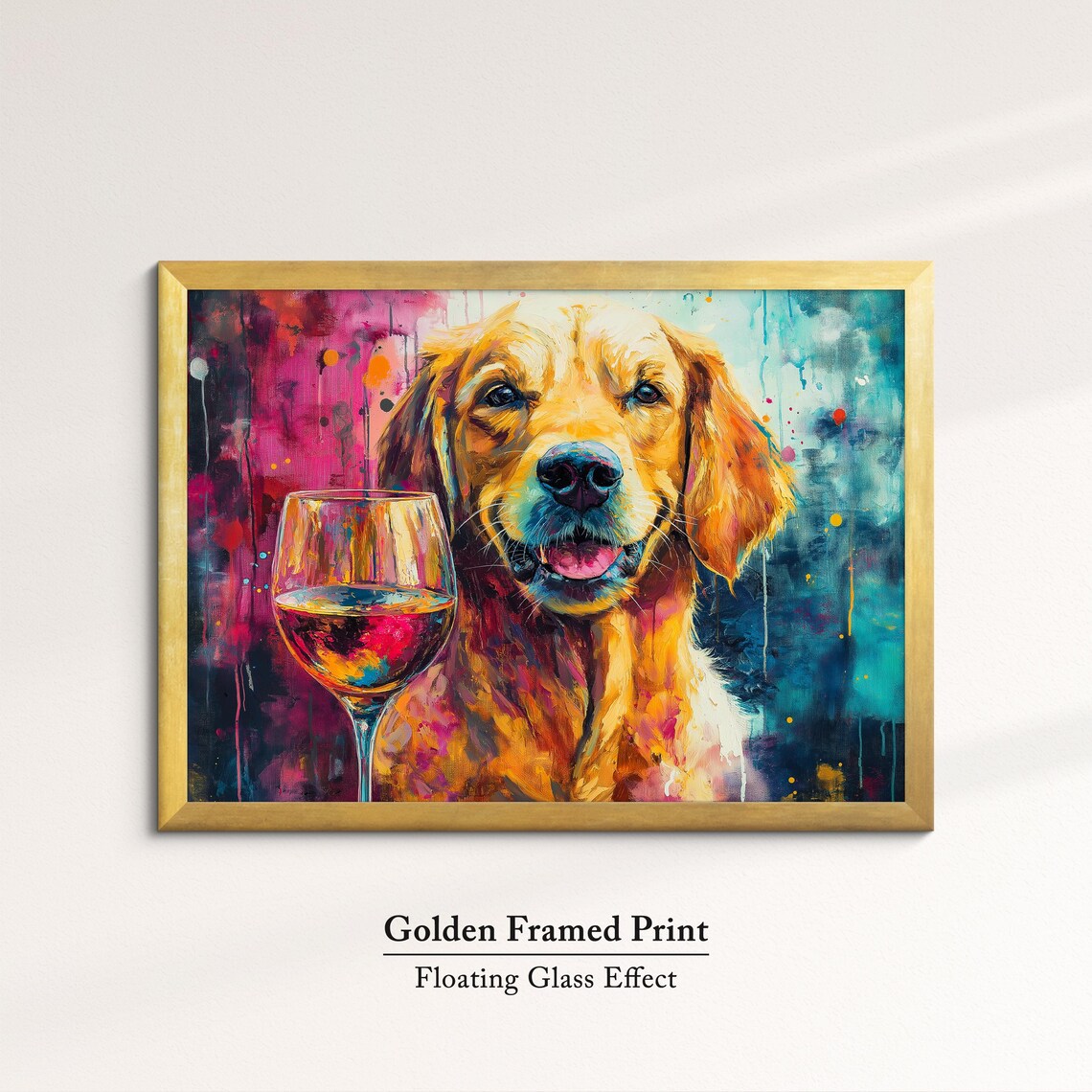 Golden Retriever Red Wine Glass Magenta Teal Watercolor Dog Art Print - Image 5